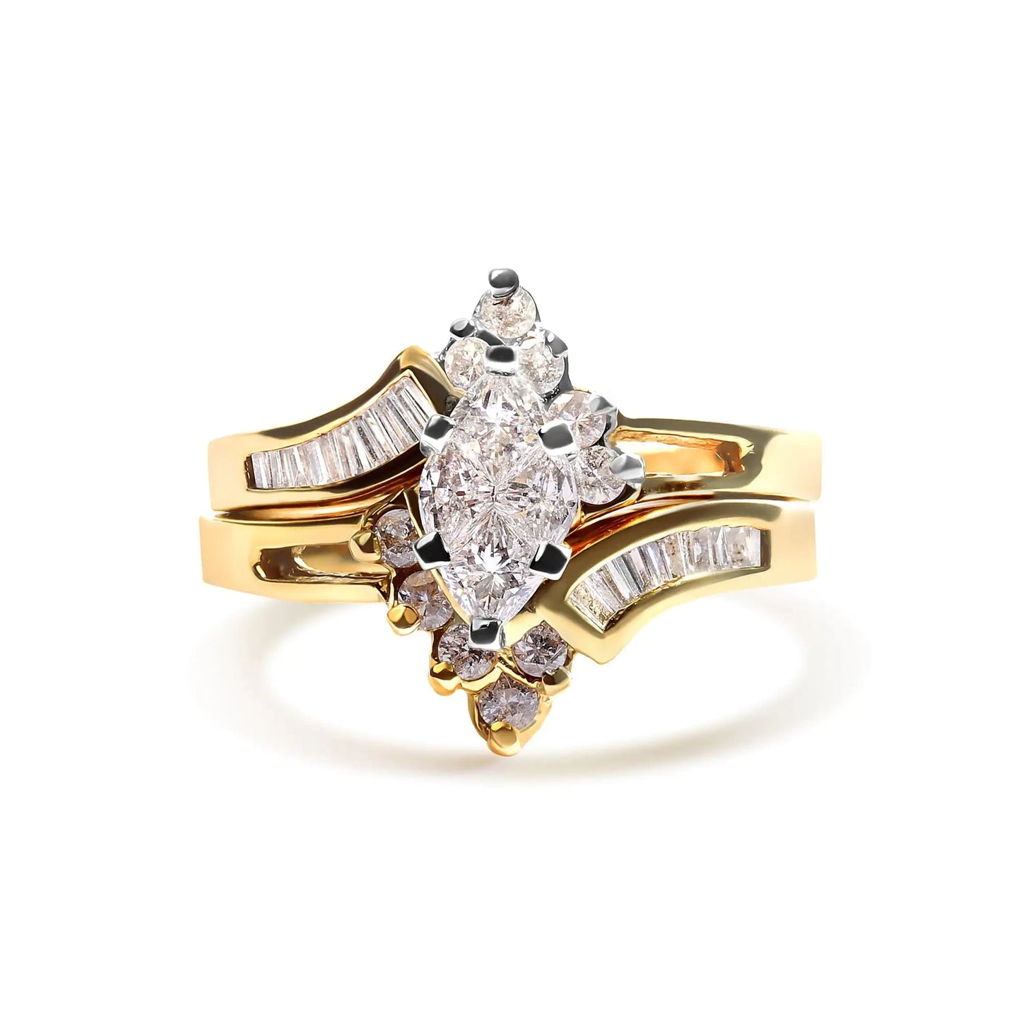 14K Two Tone 3/4 Cttw Diamond Engagement Ring Set (H - I Color, SI1 - SI2 Clarity) - Jaazi Intl