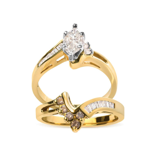 14K Two Tone 3/4 Cttw Diamond Engagement Ring Set (H - I Color, SI1 - SI2 Clarity) - Jaazi Intl