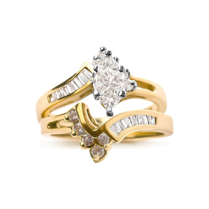 14K Two Tone 3/4 Cttw Diamond Engagement Ring Set (H - I Color, SI1 - SI2 Clarity) - Jaazi Intl