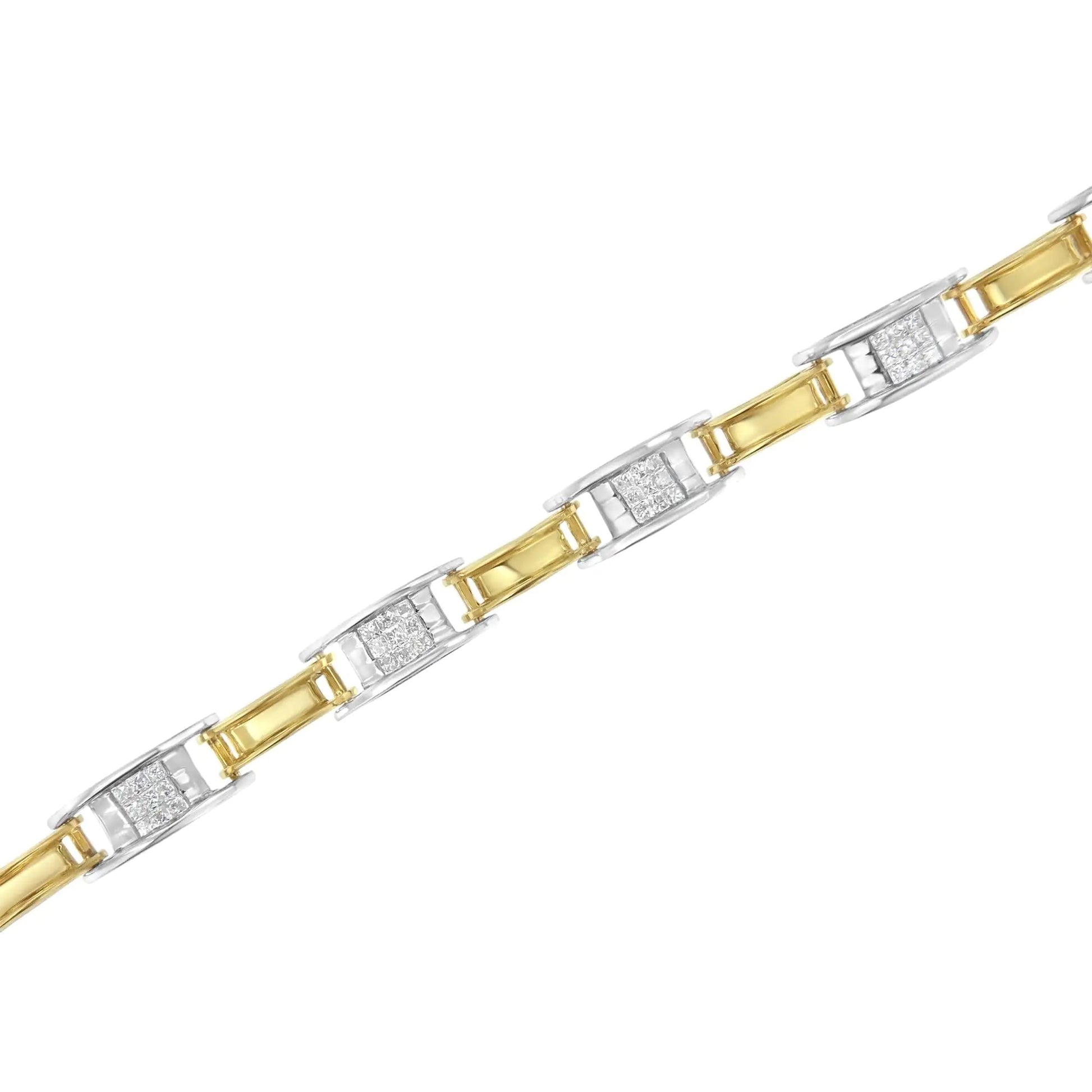 14K Two - Tone Gold 1.00 Cttw Princess - Cut Diamond Chain Link 7" Bracelet (H - I Color, SI1 - SI2 Clarity) - Jaazi Intl