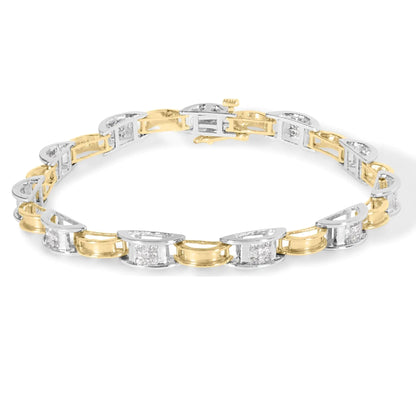 14K Two - Tone Gold 1.00 Cttw Princess - Cut Diamond Chain Link 7" Bracelet (H - I Color, SI1 - SI2 Clarity) - Jaazi Intl