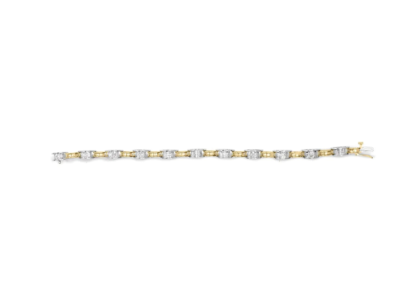 14K Two - Tone Gold 1.00 Cttw Princess - Cut Diamond Chain Link 7" Bracelet (H - I Color, SI1 - SI2 Clarity) - Jaazi Intl