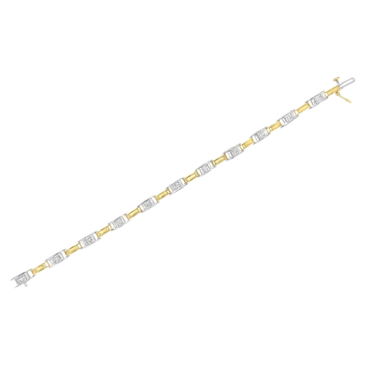 14K Two - Tone Gold 1.00 Cttw Princess - Cut Diamond Chain Link 7" Bracelet (H - I Color, SI1 - SI2 Clarity) - Jaazi Intl