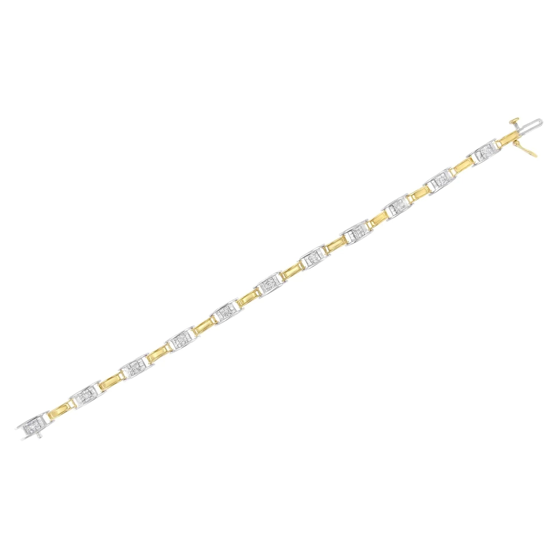 14K Two - Tone Gold 1.00 Cttw Princess - Cut Diamond Chain Link 7" Bracelet (H - I Color, SI1 - SI2 Clarity) - Jaazi Intl