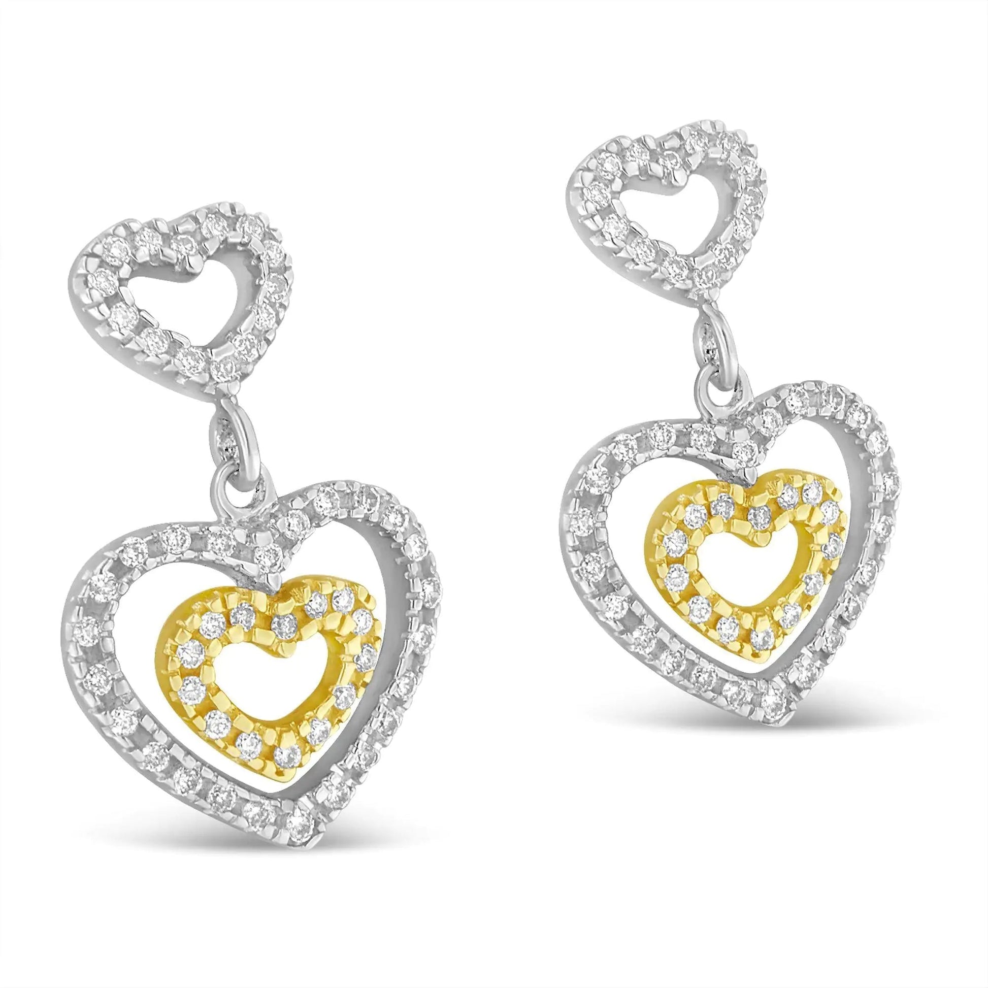 14K Two Toned 1/2 cttw Round Cut Diamond Earrings (H - I, SI1 - SI2) - Jaazi Intl