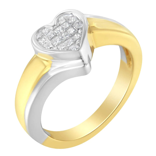 14K Two - Toned Gold Princess - Cut Diamond Heart Promise Ring (1/4 Cttw, H - I Color, I1 - I2 Clarity) - Jaazi Intl