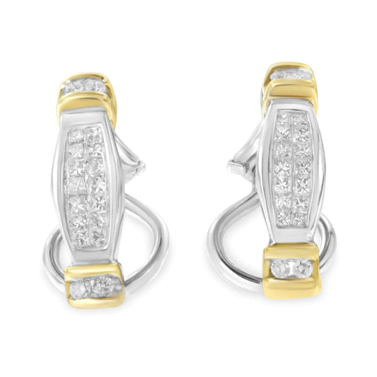 14K Two - Toned Gold Round and Princess Cut Diamond Earrings (0.5 cttw, H - I Color, SI2 - I1 Clarity) - Jaazi Intl