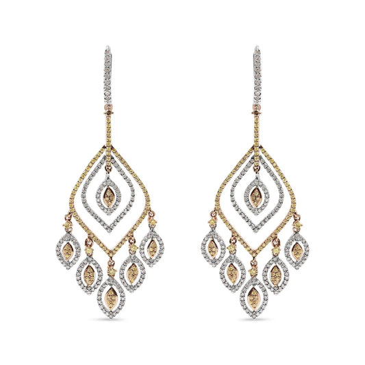 14K White and Rose Gold 2 1/2 Cttw Diamond Curved Rhombus Shape Drop and Chandelier Style Dangle Earring (J - K Color, I2 - I3 Clarity) - Jaazi Intl