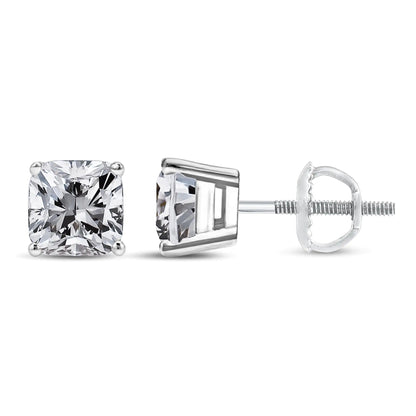 14K White Gold 1 1/2 Cttw Clarity Enhanced Princess Cut Diamond Solitaire Stud Earrings (I - J Color, I1 - I2 Clarity) - Jaazi Intl