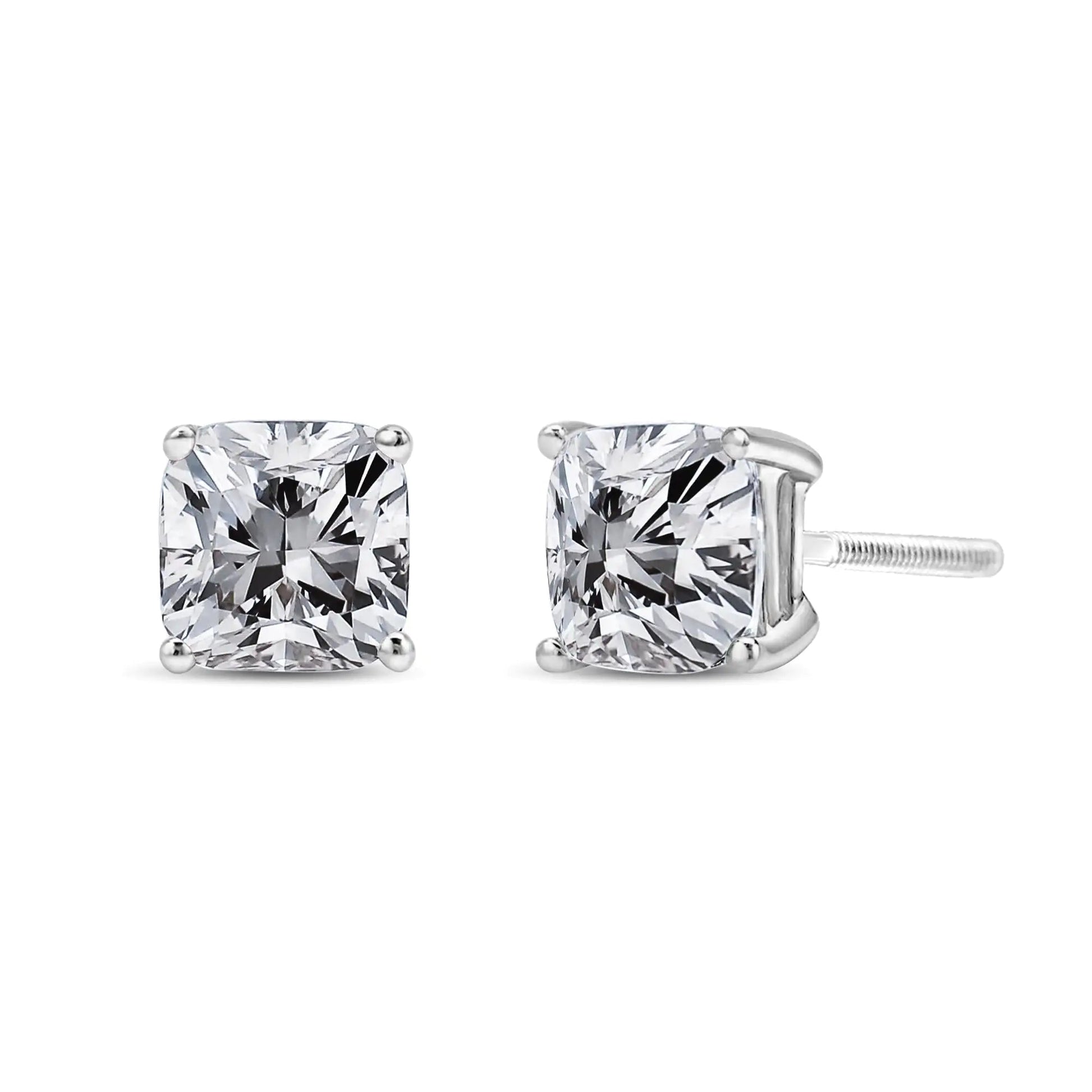 14K White Gold 1 1/2 Cttw Clarity Enhanced Princess Cut Diamond Solitaire Stud Earrings (I - J Color, I1 - I2 Clarity) - Jaazi Intl