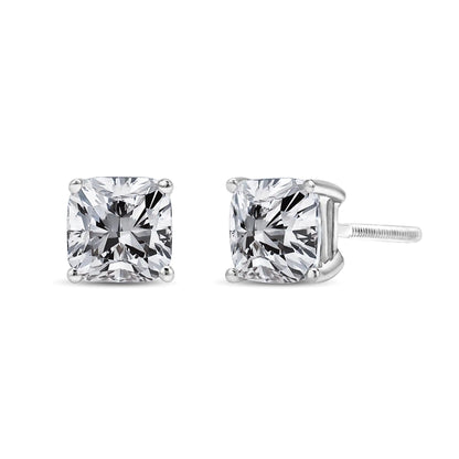 14K White Gold 1 1/2 Cttw Clarity Enhanced Princess Cut Diamond Solitaire Stud Earrings (I - J Color, I1 - I2 Clarity) - Jaazi Intl