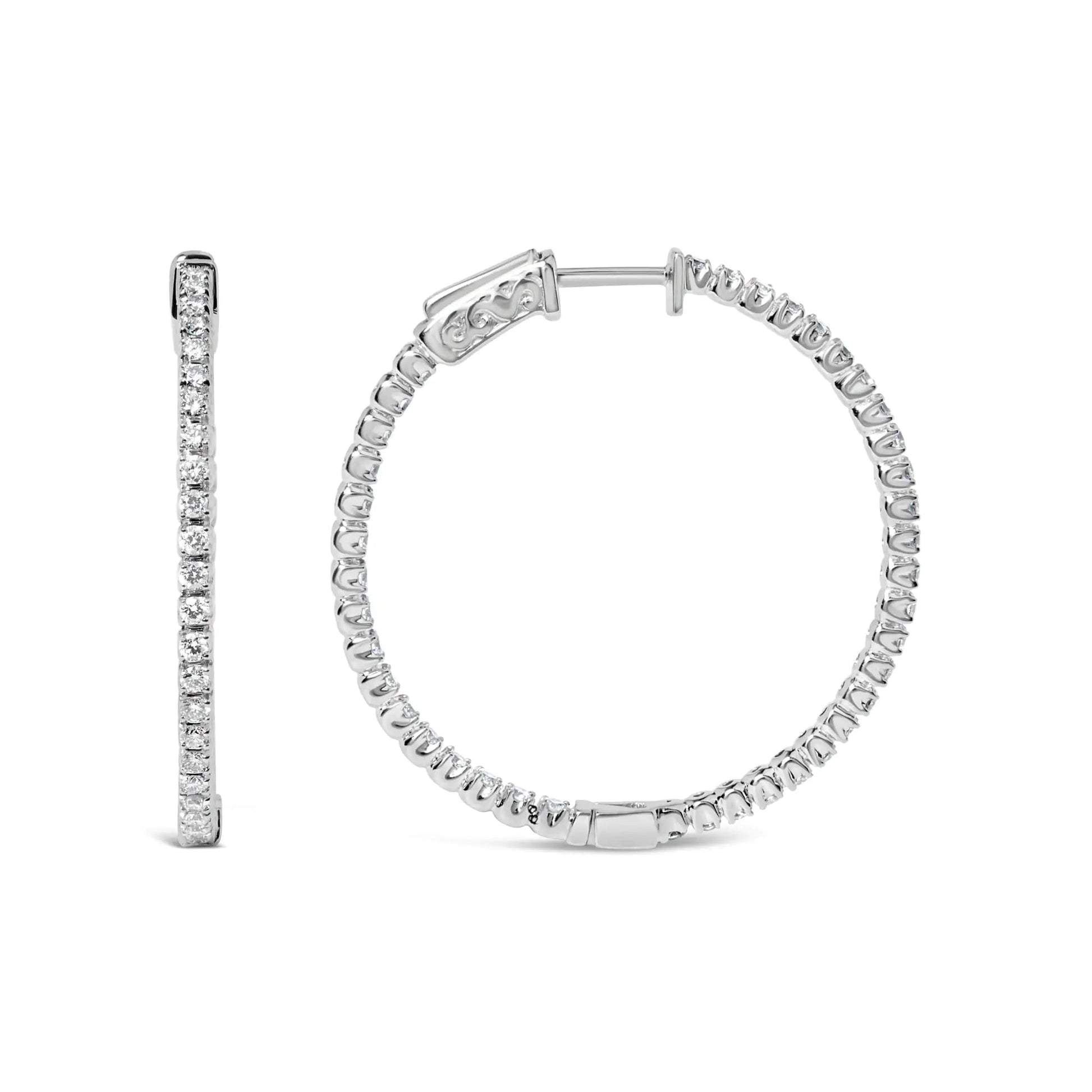 14K White Gold 1 1/2 Cttw Lab Grown Diamond Inside Out Hoop Earrings (G - H Color, VS2 - SI1 Clarity) - Jaazi Intl