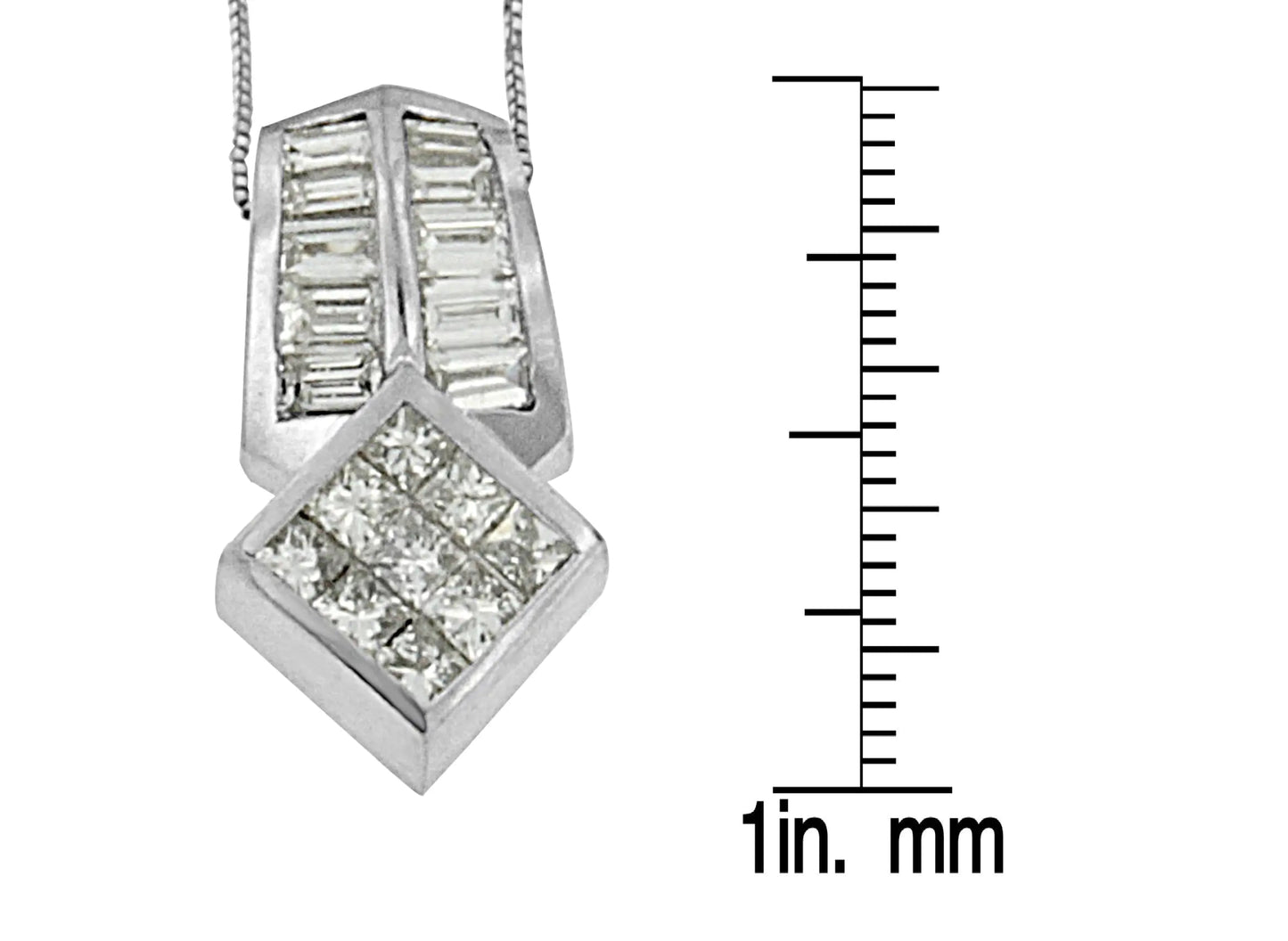 14K White Gold 1 1/2 cttw Princess and Baguette Cut Diamond Multi - shape Pendant Necklace (G - H, VS1 - VS2) - Jaazi Intl