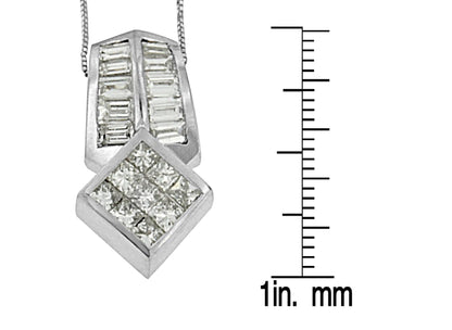 14K White Gold 1 1/2 cttw Princess and Baguette Cut Diamond Multi - shape Pendant Necklace (G - H, VS1 - VS2) - Jaazi Intl