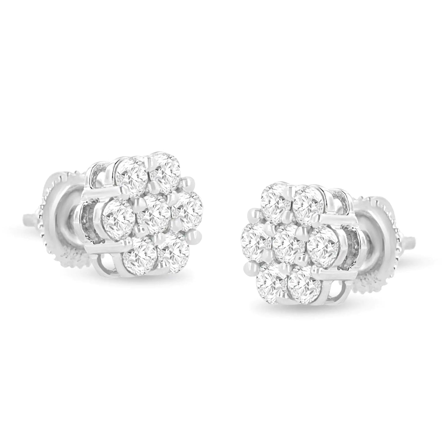 14K White Gold 1 1/2 cttw Prong Set Round - Cut Diamond Floral Cluster Stud Earrings (I - J Color, SI1 - SI2 Clarity) - Jaazi Intl