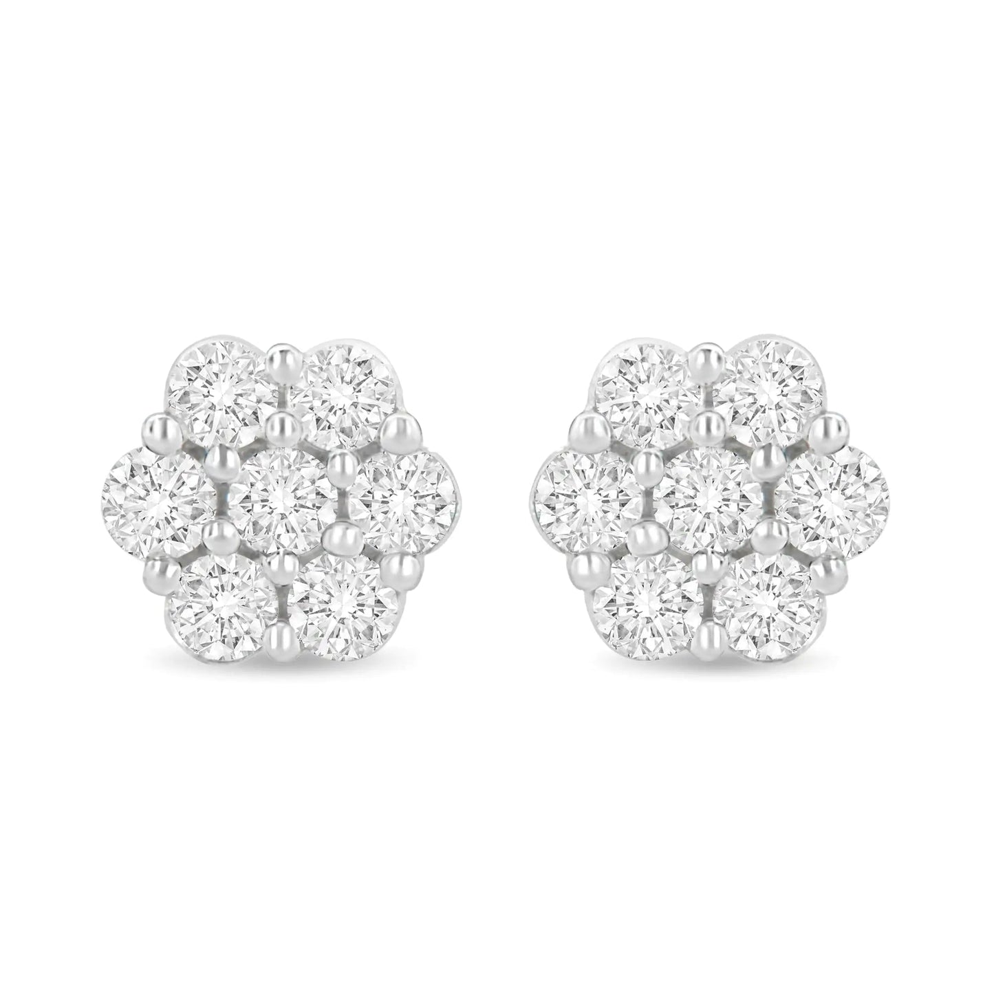 14K White Gold 1 1/2 cttw Prong Set Round - Cut Diamond Floral Cluster Stud Earrings (I - J Color, SI1 - SI2 Clarity) - Jaazi Intl