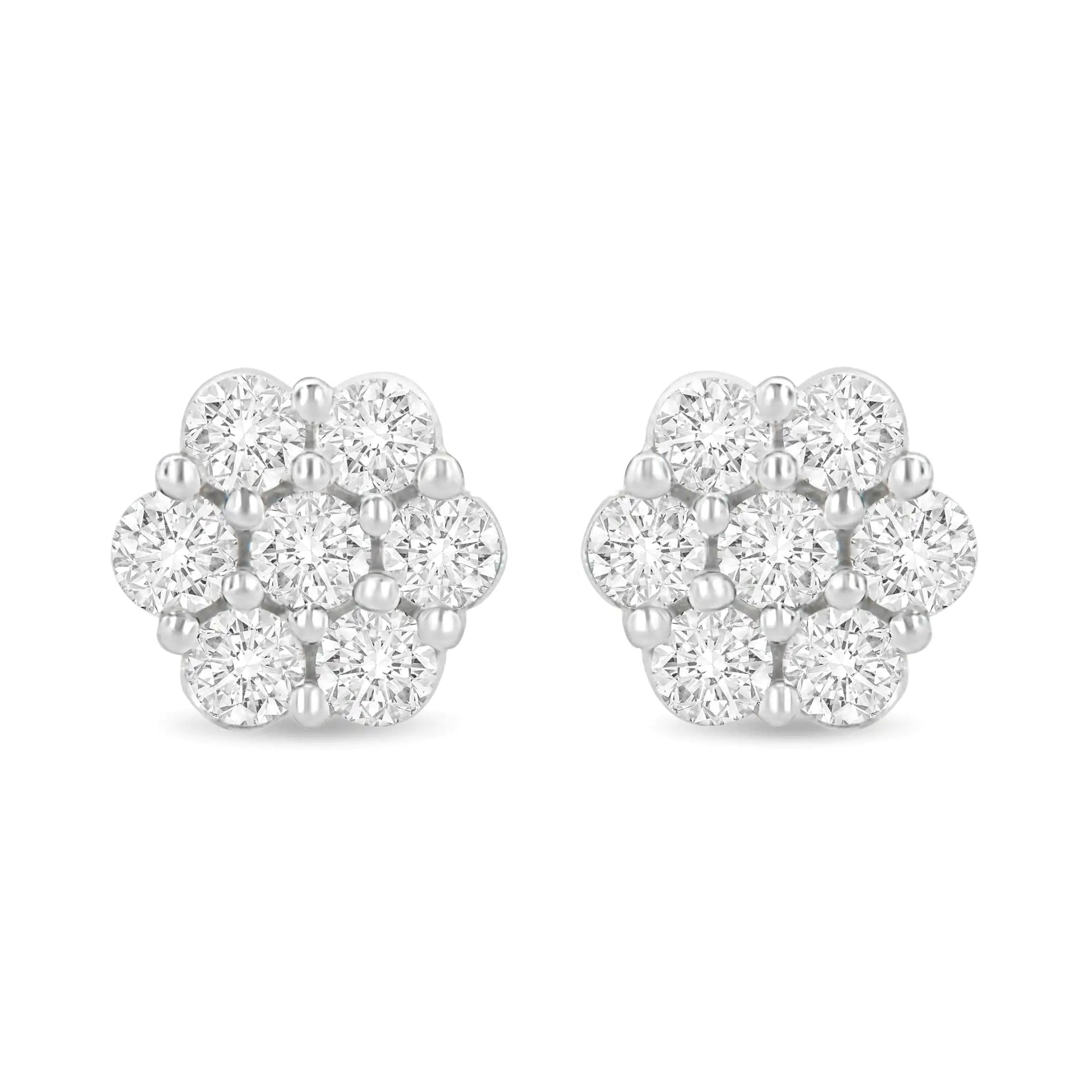 14K White Gold 1 1/2 cttw Prong Set Round - Cut Diamond Floral Cluster Stud Earrings (I - J Color, SI1 - SI2 Clarity) - Jaazi Intl