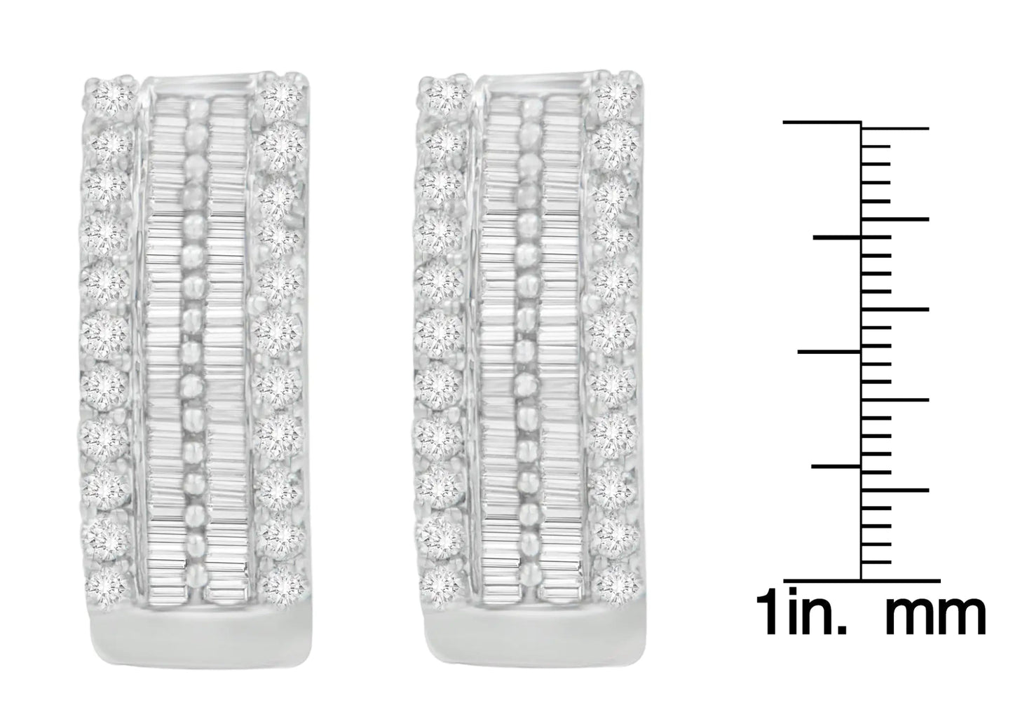 14K White Gold 1 1/2 cttw Round and Baguette Cut Diamond Earrings (H - I, SI2 - I1) - Jaazi Intl