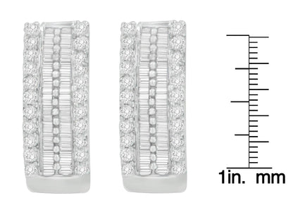 14K White Gold 1 1/2 cttw Round and Baguette Cut Diamond Earrings (H - I, SI2 - I1) - Jaazi Intl