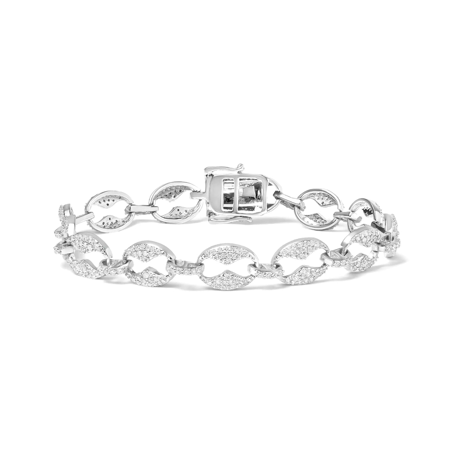 14K White Gold 1 1/2 Cttw Round Diamond Set Link Bracelet (I - J Color, I1 - I2 Clarity) - 7" - Jaazi Intl