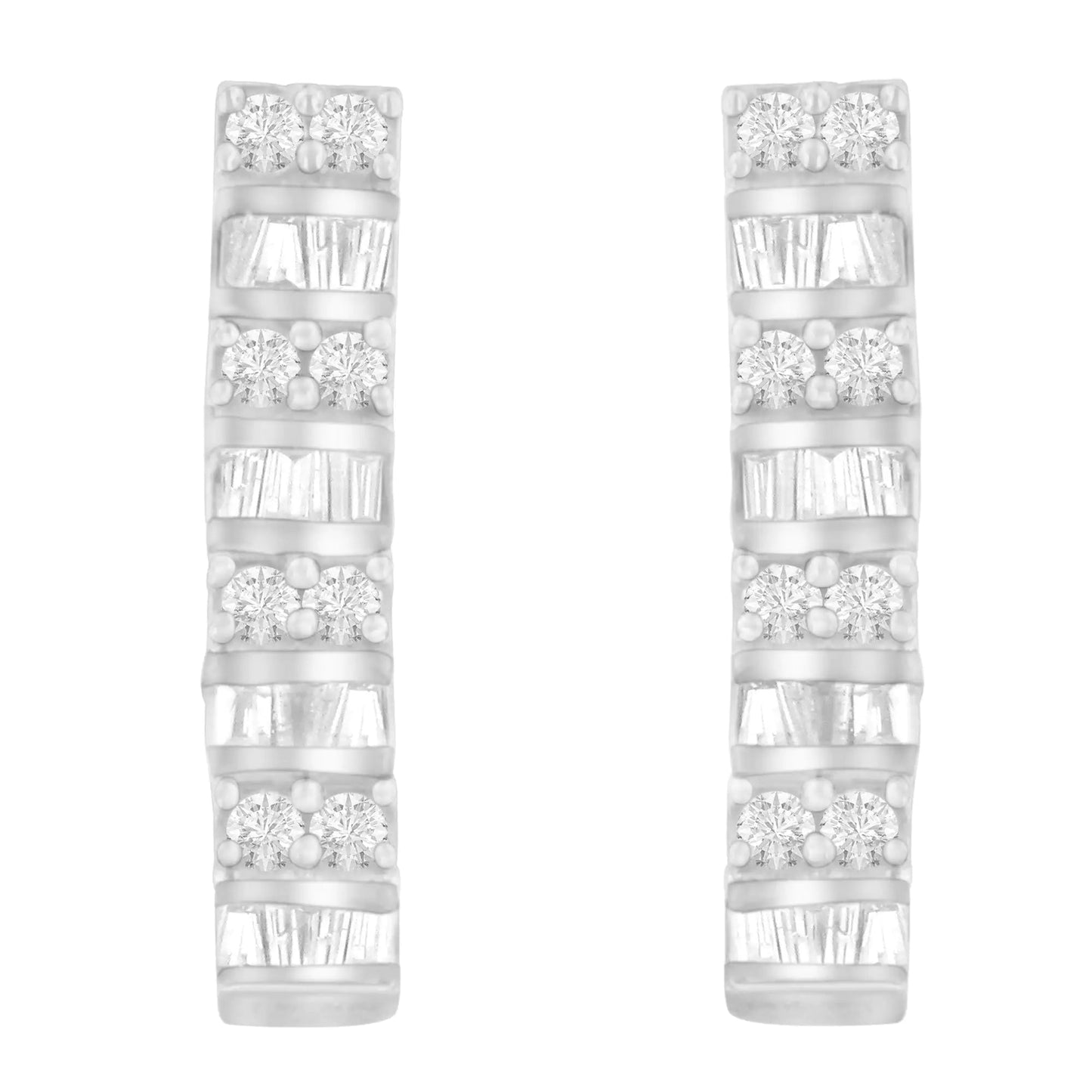 14K White Gold 1 1/3 cttw Round And Baguette Cut Diamond Earrings (H - I, SI2 - I1) - Jaazi Intl