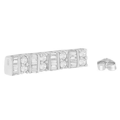 14K White Gold 1 1/3 cttw Round And Baguette Cut Diamond Earrings (H - I, SI2 - I1) - Jaazi Intl