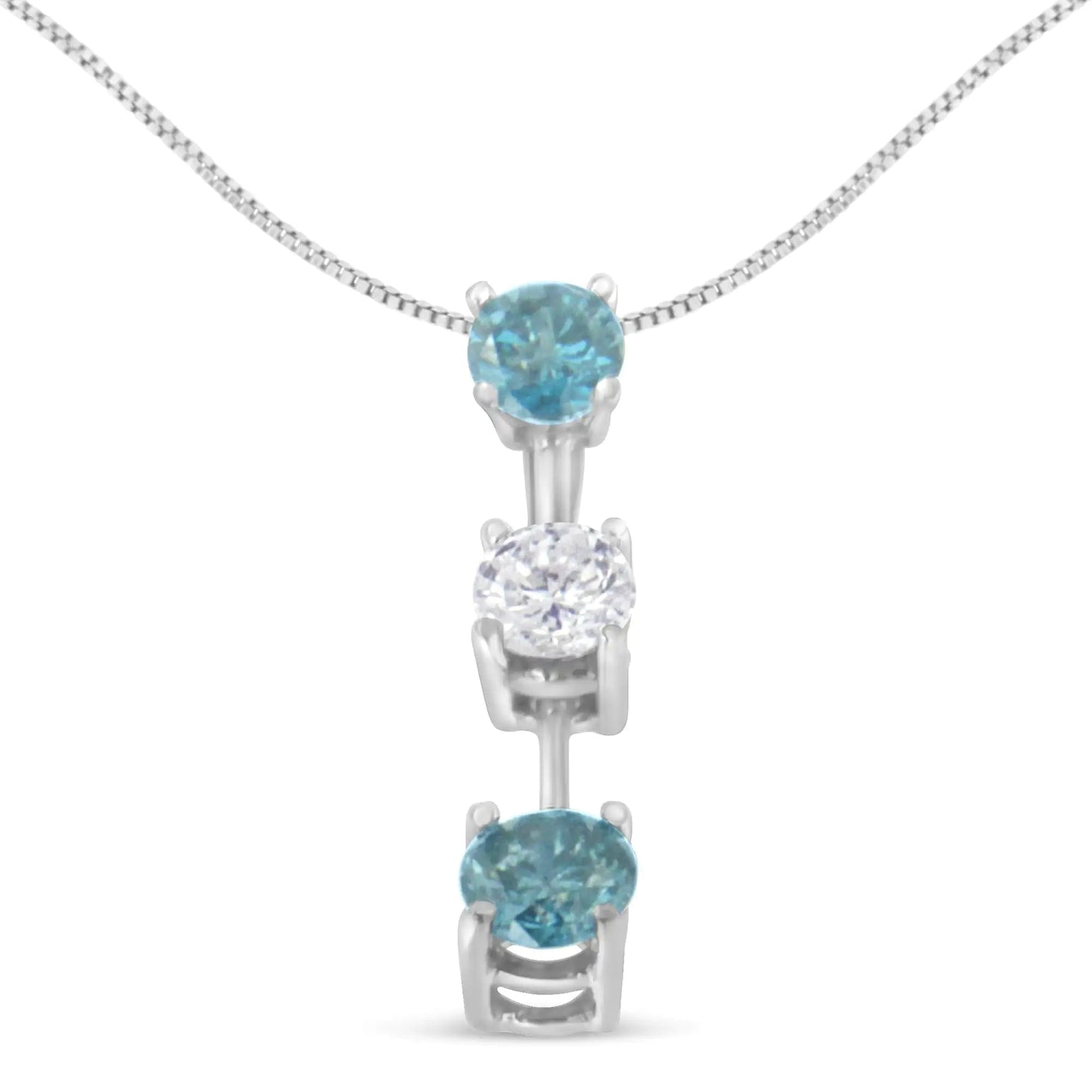 14K White Gold 1 1/3 cttw White and Treated Blue Diamond Pendant Necklace (H - I, SI2 - I1) - Jaazi Intl