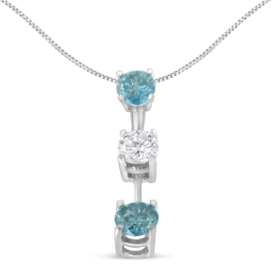 14K White Gold 1 1/3 cttw White and Treated Blue Diamond Pendant Necklace (H - I, SI2 - I1) - Jaazi Intl