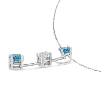 14K White Gold 1 1/3 cttw White and Treated Blue Diamond Pendant Necklace (H - I, SI2 - I1) - Jaazi Intl