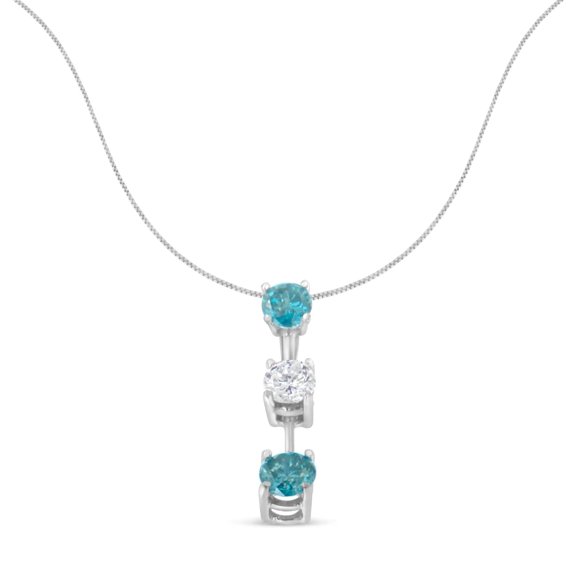 14K White Gold 1 1/3 cttw White and Treated Blue Diamond Pendant Necklace (H - I, SI2 - I1) - Jaazi Intl