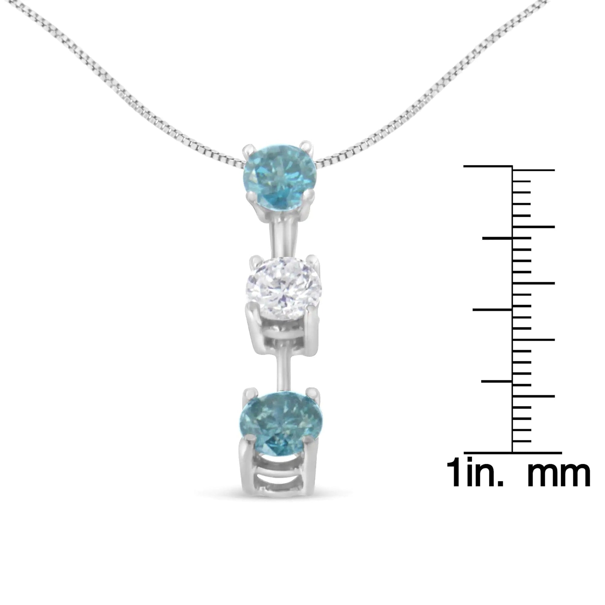 14K White Gold 1 1/3 cttw White and Treated Blue Diamond Pendant Necklace (H - I, SI2 - I1) - Jaazi Intl