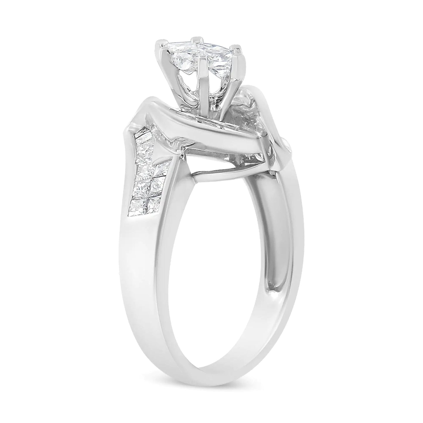 14K White Gold 1 1/4 Cttw Pie, Baguette and Princess cut Diamond Marquise Shape Engagement Cocktail Ring (H - I Color, SI2 - I1 Clarity) - Jaazi Intl