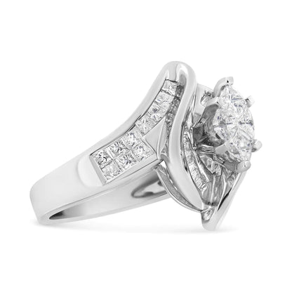 14K White Gold 1 1/4 Cttw Pie, Baguette and Princess cut Diamond Marquise Shape Engagement Cocktail Ring (H - I Color, SI2 - I1 Clarity) - Jaazi Intl