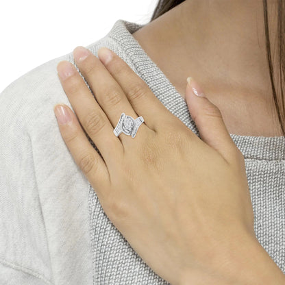 14K White Gold 1 1/4 Cttw Pie, Baguette and Princess cut Diamond Marquise Shape Engagement Cocktail Ring (H - I Color, SI2 - I1 Clarity) - Jaazi Intl