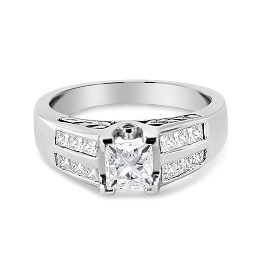 14K White Gold 1 1/4 Cttw Princess Cut Diamond Channel Set Engagement Ring (H - I Color, SI1 - SI2 Clarity) - Jaazi Intl