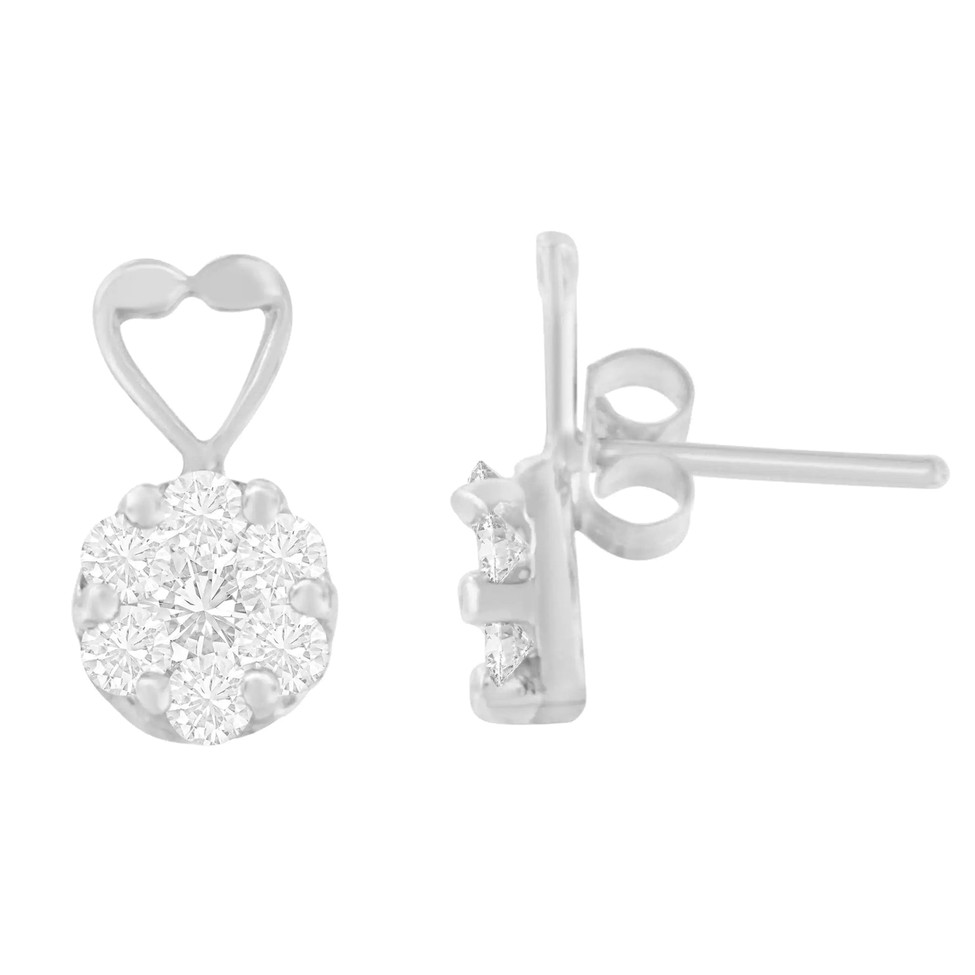 14K White Gold 1 1/4 cttw Round Cut Diamond Earrings (H - I, I1 - I2) - Jaazi Intl