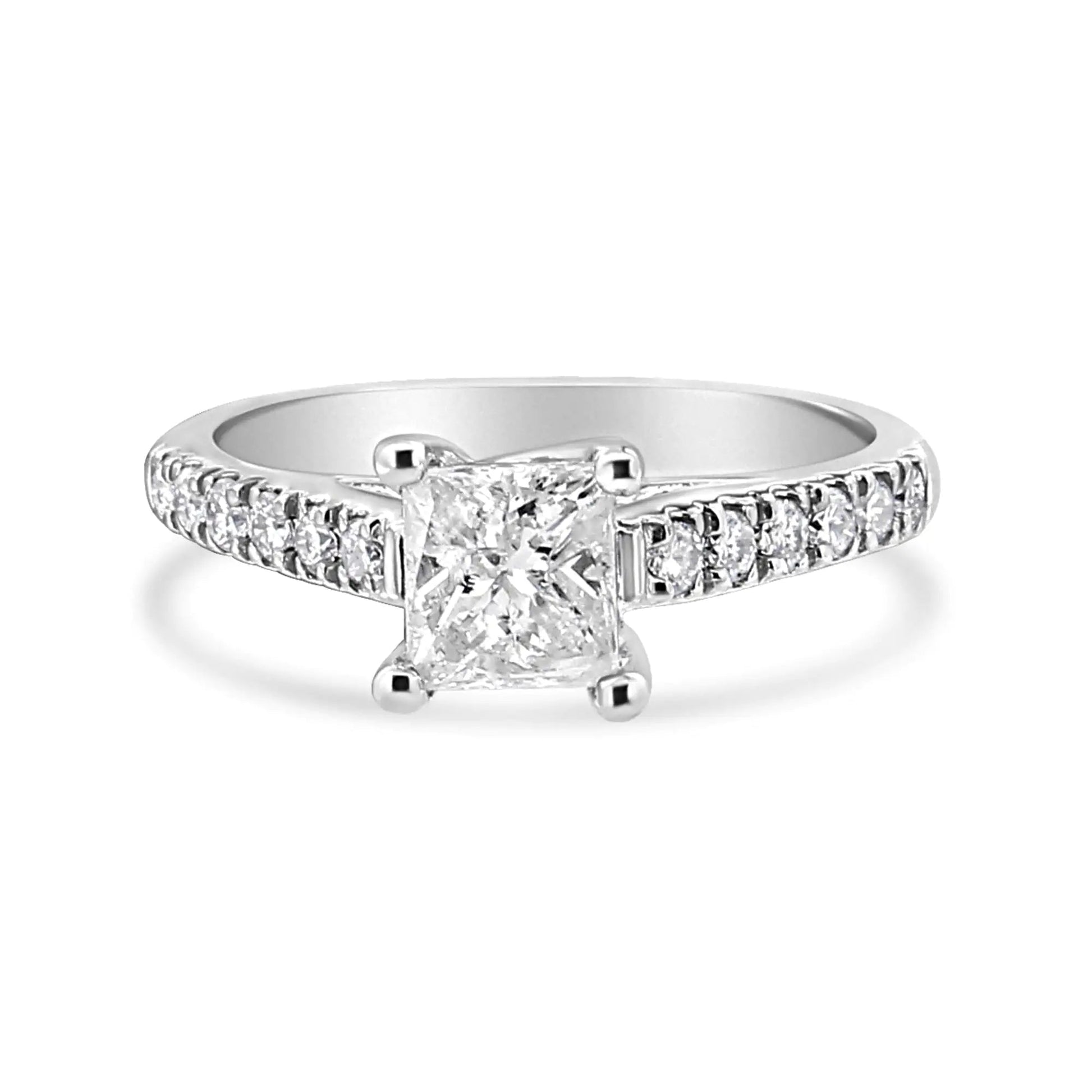 14K White Gold 1 1/5 Cttw 4 - Prong Set Princess Diamond Classic Engagement Ring (I1 - I2 Color, H - I Clarity) Ring - Jaazi International