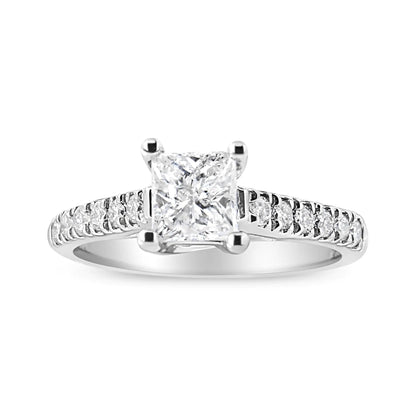 14K White Gold 1 1/5 Cttw 4 - Prong Set Princess Diamond Classic Engagement Ring (I1 - I2 Color, H - I Clarity) Ring - Jaazi International