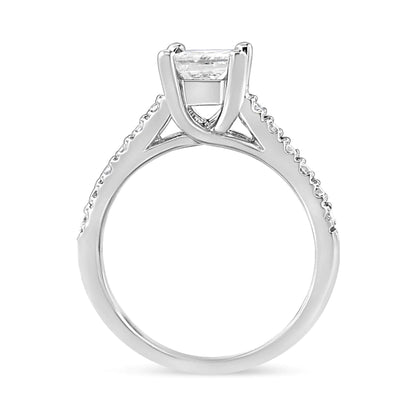 14K White Gold 1 1/5 Cttw 4 - Prong Set Princess Diamond Classic Engagement Ring (I1 - I2 Color, H - I Clarity) Ring - Jaazi International