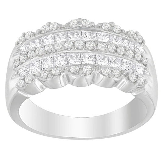 14K White Gold 1 1/7ct. TDW Round and Princess - Cut Diamond Ring(H - I, SI2 - I1) - Jaazi Intl