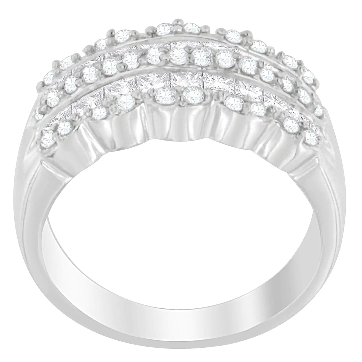 14K White Gold 1 1/7ct. TDW Round and Princess - Cut Diamond Ring(H - I, SI2 - I1) - Jaazi Intl