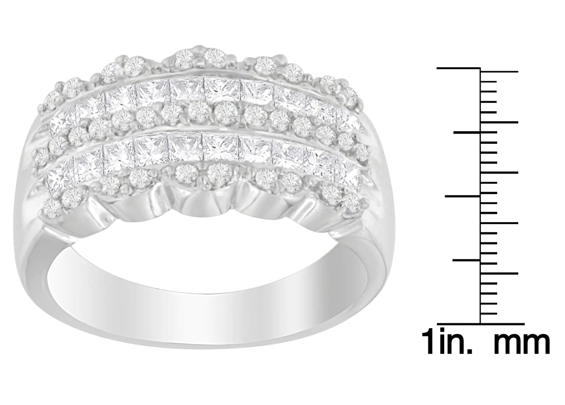 14K White Gold 1 1/7ct. TDW Round and Princess - Cut Diamond Ring(H - I, SI2 - I1) - Jaazi Intl