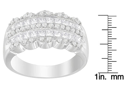 14K White Gold 1 1/7ct. TDW Round and Princess - Cut Diamond Ring(H - I, SI2 - I1) - Jaazi Intl