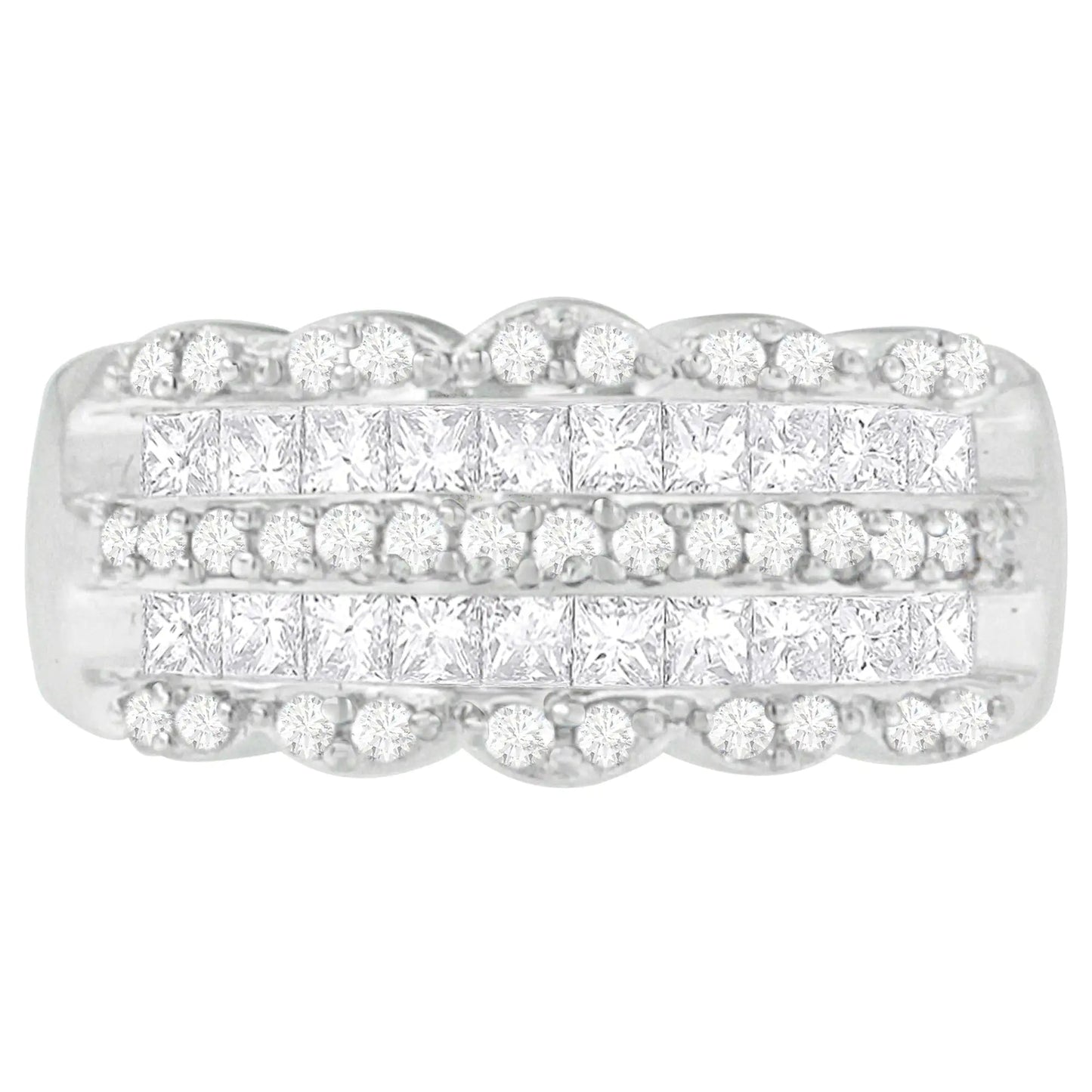 14K White Gold 1 1/7ct. TDW Round and Princess - Cut Diamond Ring(H - I, SI2 - I1) - Jaazi Intl