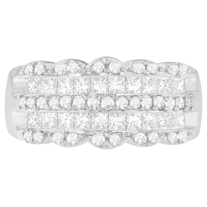 14K White Gold 1 1/7ct. TDW Round and Princess - Cut Diamond Ring(H - I, SI2 - I1) - Jaazi Intl