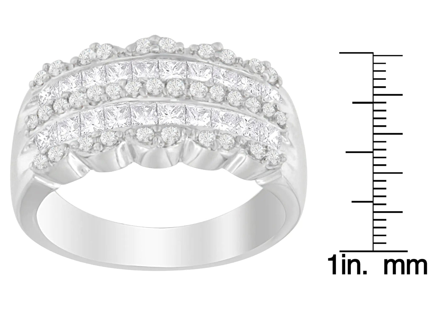 14K White Gold 1 1/7ct. TDW Round and Princess - Cut Diamond Ring(H - I, SI2 - I1) - Jaazi Intl