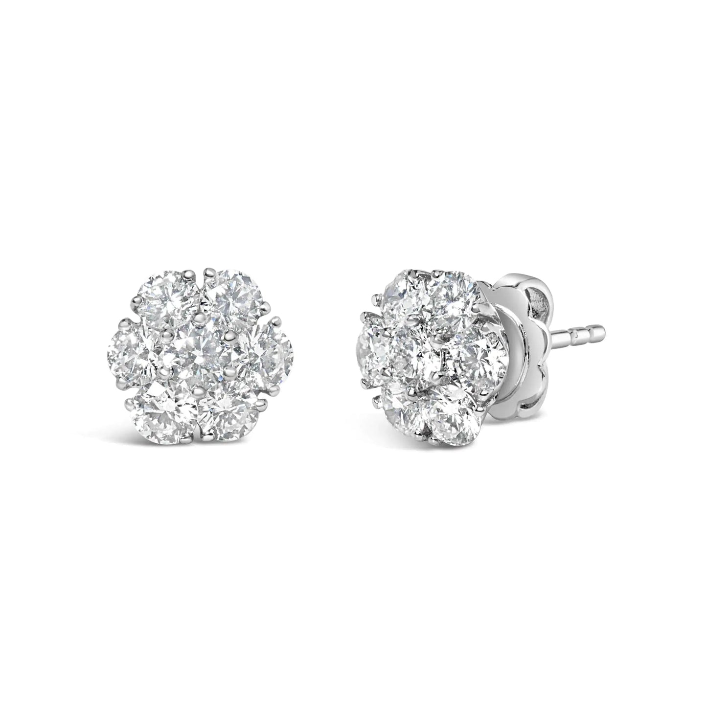 14K White Gold 1 3/4 Cttw Lab Grown Diamond Floral Cluster Composite Stud Earrings (G - H Color, VS2 - SI1 Clarity) - Jaazi Intl