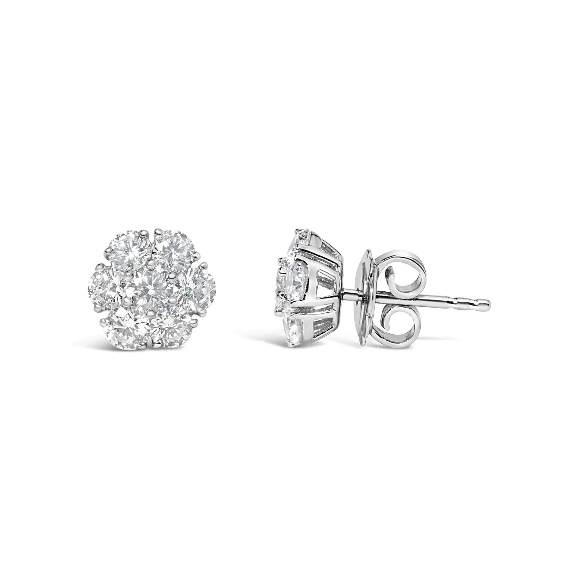 14K White Gold 1 3/4 Cttw Lab Grown Diamond Floral Cluster Composite Stud Earrings (G - H Color, VS2 - SI1 Clarity) - Jaazi Intl