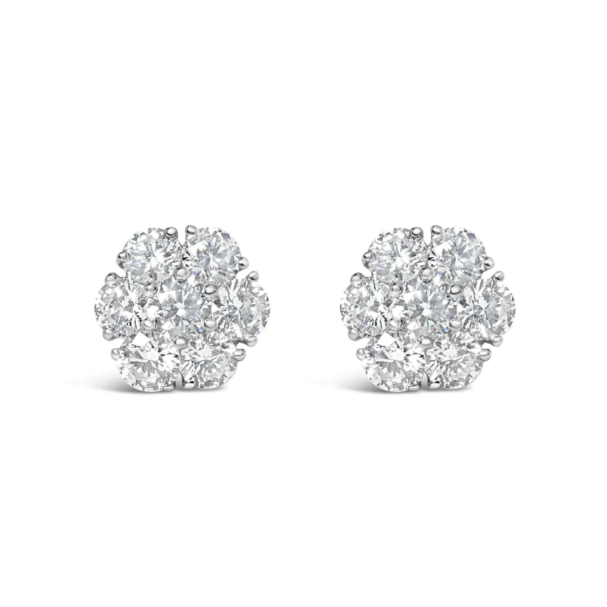 14K White Gold 1 3/4 Cttw Lab Grown Diamond Floral Cluster Composite Stud Earrings (G - H Color, VS2 - SI1 Clarity) - Jaazi Intl