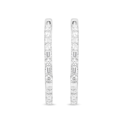 14K White Gold 1 3/4 Cttw Round and Baguette Diamond Hoop Earrings - (H - I Color, SI2 - I1 Clarity) - Jaazi International